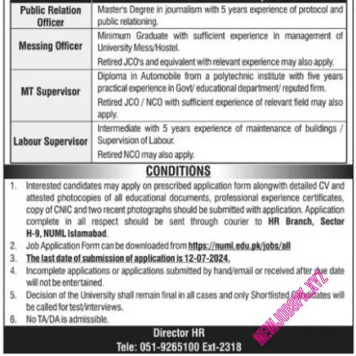 NUML University Jobs in Islamabad in July 2024