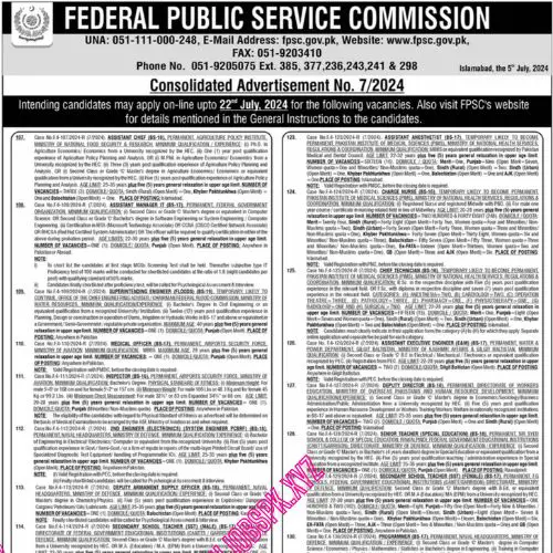 FPSC Latest Jobs in July 2024