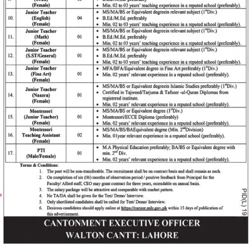 Government Teaching Jobs In Lahore in July 2024