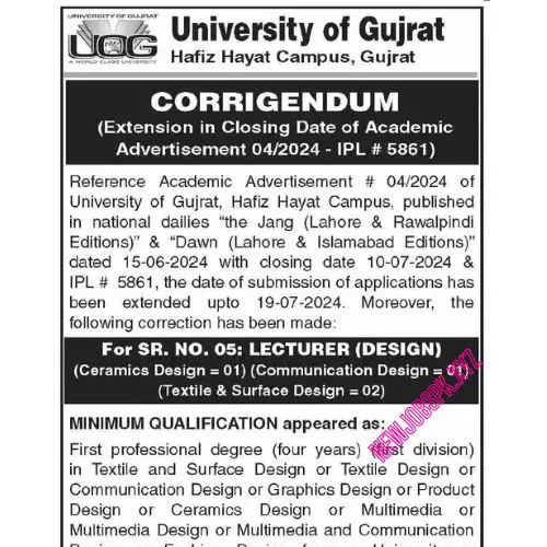 Jobs In UOG Gujrat in July 2024