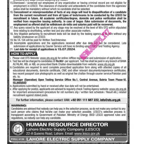 LESCO Jobs In Lahore in July 2024