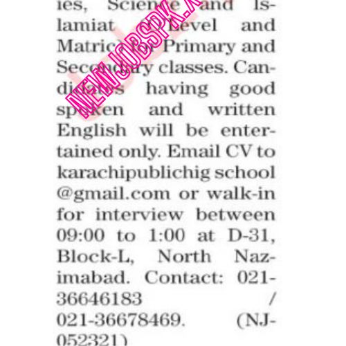 Latest Teaching Jobs In Karachi in July 2024