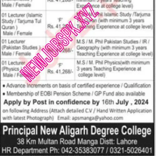 Lecturer Jobs In Lahore in July 2024