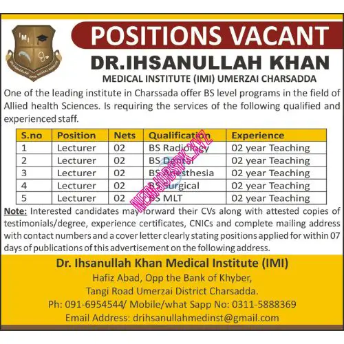 Lecturer Jobs in KPK in August 2024