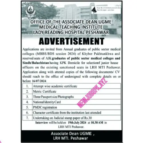 Medical Jobs In Peshawar in July 2024