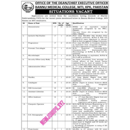 Medical Officer Jobs In KPK in 2024