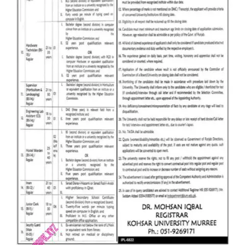 University Jobs In Murree in August 2024