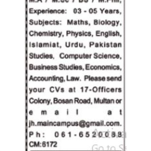 Urgent Jobs In Multan in July 2024