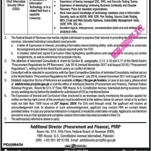 FBR Jobs in Islamabad in 2024