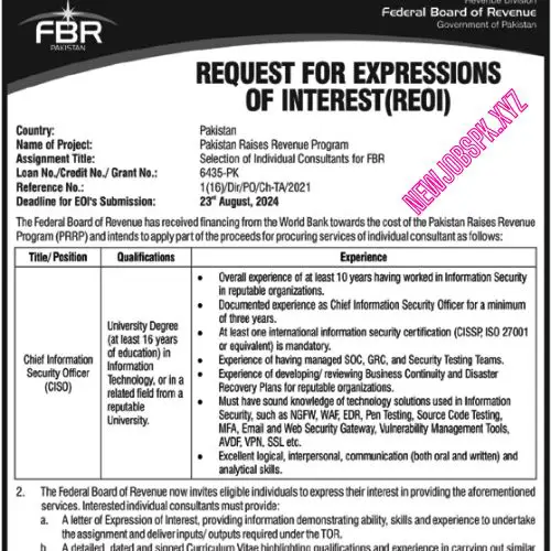 FBR Jobs in Islamabad in 2024