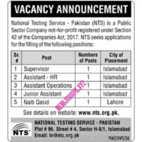 NTS Jobs In Islamabad in 2024